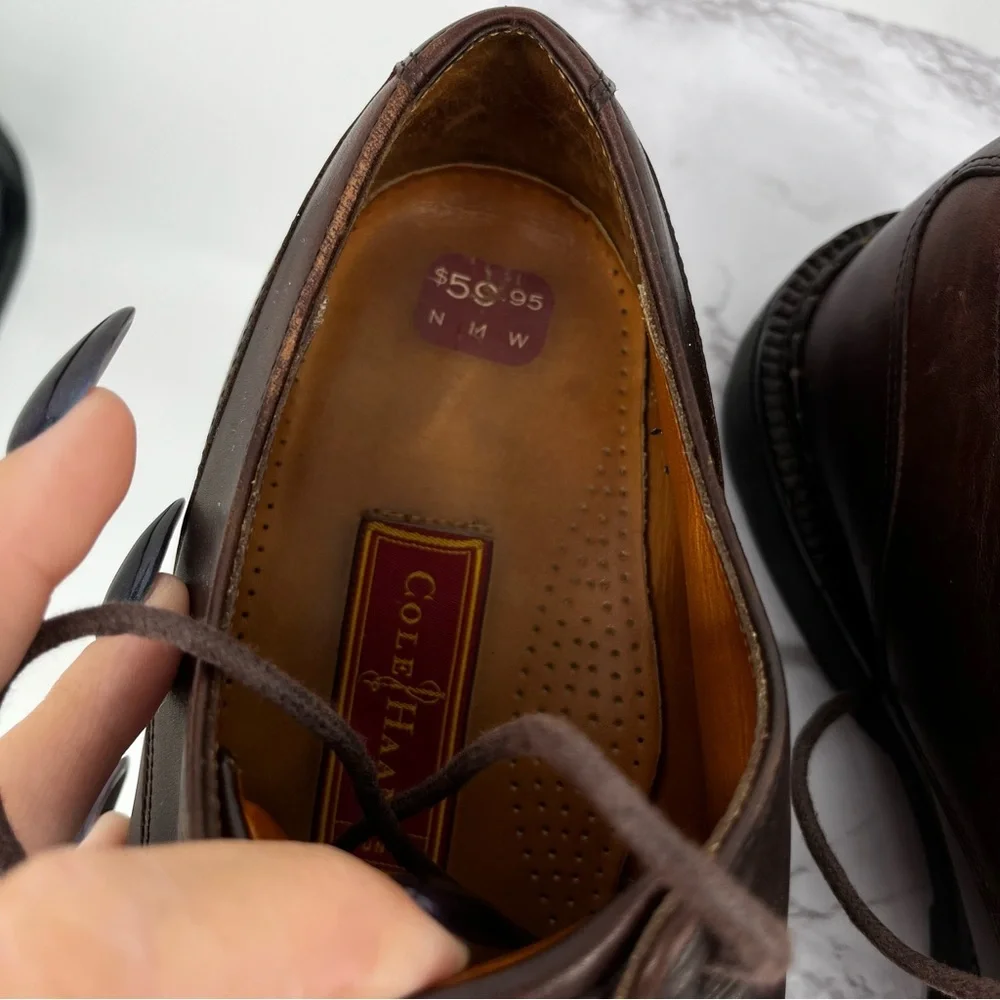 COLE HAAN COUNTRY Dark Brown Leather Lace Up Apron Toe Oxfords Size 9.5D Vintage